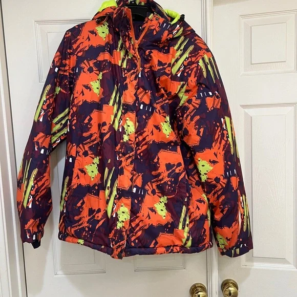 Snowy Owl‎ Ski Snowboard Hooded Colorful Puzzles Insulated Waterproof Jacket XL